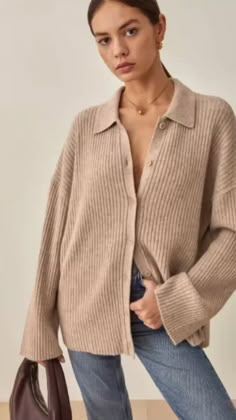 Everyday Button-up Cashmere Sweater, Oversized Button-up Sweater For Everyday, Oversized Everyday Button-up Sweater, Everyday Long Sleeve Merino Wool Sweater, Collared Cardigan, Cashmere Fabric, Collar Cardigan, Cashmere Blend Sweater, Long Jeans