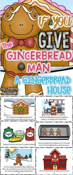 a gingerbread man poster with instructions for gingerbread house