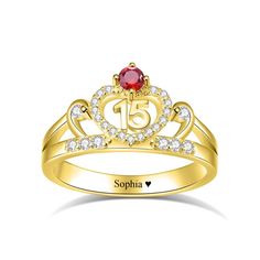 PRICES MAY VARY. Material: It is made of 925 Sterling Silver. DESIGN: Customized sweet 15 crown ring with birthstone. Engrave name or text on the ring band. It is a special 15th birthday birthstone name ring for women. SIZE: All sizes are in US sizing. Ring’s size is from size 5 to 14. It is a easy way to measure your finger size that wrap your finger by a string, then measure the string length to make sure your finger size. GIFT: It is ideal for customizing as a gift for your mother, wife, girl Gold Rings With Accent Stones For Birthday, Gold Birthstone Ring For Mother's Day Birthday, Gold Birthstone Ring For Birthday And Mother's Day, Personalized Gold Birthstone Ring For Birthday, Sweet 16 Rings, Sweet 16 Crowns, 16 Rings, Sweet 16 Party Decorations, Quinceanera Jewelry