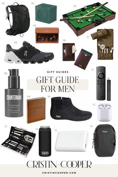 the gift guide for men is shown in this graphic above it's contents and instructions