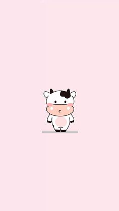 a cow with a bow on its head standing in the middle of a pink background