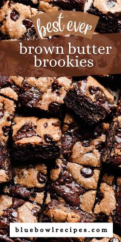 the best ever brown butter cookies with chocolate chips on top and text overlaying