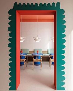 an open room with green and red walls