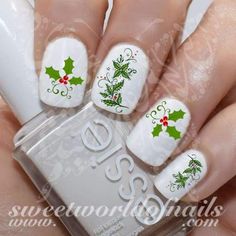 Christmas Nails Holly Berry Nail Water Decals Christmas Tree Nail Art, Berry Nails, Nail Art Noel, Tree Nail Art, New Years Nail Art, Christmas Tree Nails, Tree Nails, Christmas Gel Nails, Christmas Nail Art Designs