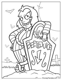 a cartoon character holding a grave with the words happy halloween on it