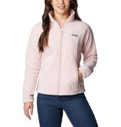 A Columbia classic. Crafted with cozy, plush fleece, zippered pockets, and a cold-blocking collar, it's an essential you can wear in cool weather or under a jacket for extra warmth. The Columbia Sportswear Women's Benton Springs Full Zip Fleece Jacket is perfect to layer on top or underneath other layers. This full zip jacket has a modern classic fit. The zippered hand pockets of this women's jacket keep small items secure. Stay in style with our classic fleece jacket! Adjustable hem with interi Cheap Fleece Outerwear For Spring, Affordable Spring Fleece Jacket With Pockets, Cheap Sports Outerwear With Fleece Lining, Cheap Casual Fleece Jacket For Spring, Cheap Pink Fleece Sweatshirt, Cheap Pink Sporty Hooded Jacket, Cheap Sports Fleece Outerwear, Fleece Jacket Womens, Columbia Fleece