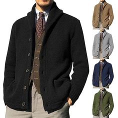 Season:Fall  Winter; Fabric:Acrylic; Sleeve Length:Long Sleeve; Look After Me:Washable,Wet and Dry Cleaning; Gender:Men's; Style:Classic,Casual,Fashion; Elasticity:Micro-elastic; Occasion:Daily Wear,Date,Vacation,Weekend; Sweaters Type:Cardigan Sweater,Knit Sweater,Cropped  Sweater; Top Length:Regular; Fit Type:Regular Fit; Pattern:Solid Color; Design:Pocket,Button Up; Neckline:Lapel; Front page:FF; Listing Date:08/21/2024; Production mode:External procurement; Bust:; Length:; Shoulder Width:; Sleeve:; Knit Style:Ribbed Cardigan Plus Size, Mens Cardigan Sweater, Long Sleeve Knitted Cardigan, Top Plus Size, Mens Cardigan, Knitted Coat, Warm Sweaters, Kimono Cardigan, Weekend Outfit