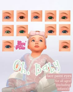 the baby doll has many different eyes and is sitting in front of it's head