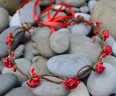 A wonderful rustic handmade headband which would work well for festivals, weddings, working well as both a summer and winter wedding headdress. Beautiful and elegant flower crown that makes a perfect finishing touch for a romantic bride. This flower crown can be used in a professional photo sessions like a props. It is also perfect for girls, bridesmaids, etc... The roses measure approx 10mm across. The garland is finished at the back with a red ribbon so can be adjusted to fit and secured. Ever Flower Girl Wreaths, Bridal Floral Crown, Wedding Flower Crown, Handmade Headband, Wedding Headdress, Crown Flower, Rustic Flower, Wreath Rustic, Christmas Idea