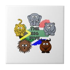 the big five with different animals on it's face and colors in the background