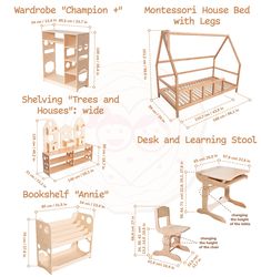 the instructions for how to build a dollhouse bed and desk with woodworking details