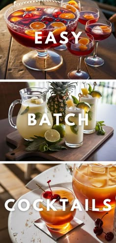 A variety of colorful big batch cocktails in glass pitchers, perfect for a summer party Cocktail Recipes In A Pitcher, Bar Party Ideas Alcohol, Drinks For A Party Alcoholic, Pre Mixed Cocktails Wedding, Pitcher Vodka Drinks, Cheap Batch Cocktails, Group Drinks Alcohol, Simple Party Cocktails, Cheap Cocktails For A Crowd