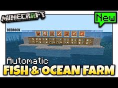 a fish and ocean farm in minecraft with text reading automatic fish & ocean farm