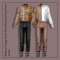 two men's shirts and pants are shown in three different colors