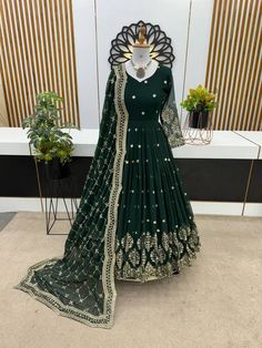 #ad Top Seller for NEW DESIGNER FAUX GEORGETTE GOWN WITH ATTRACTIVE DUPATTA FOR RECEPTION WEAR, Fashion Party Clothing Wedding Anarkali Dress, Embroidery Anarkali, Ceremonial Wedding, Wedding Salwar Suits, Green Anarkali, Pink Anarkali, Georgette Gown, Purple Wedding Dress, Gown With Dupatta