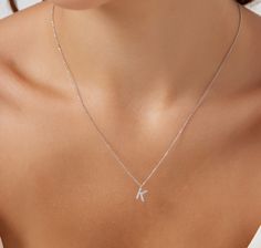 Diamond Initial Necklace, 14K Solid White Gold Diamond Initial Necklace, Diamond Letter Necklace, All Letter Available Letter K Necklace, Star Wedding Band, K Necklace, Dainty Initial Necklace, Diamond Initial Necklace, Gold Letter, Letter K, Buying Diamonds, Gold Letters