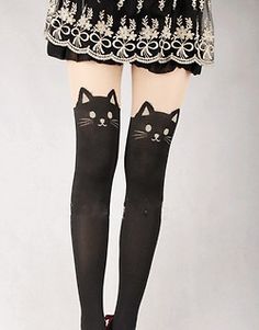 Cat tattoo tights.  haha i need these! I have matching panties! =v= Kawaii Cat Tattoo, Cat Tights, Tattoo Tights, Thigh High Tights, Cat Stockings, Scene Girl, Tokyo Street Fashion, Black Cat Print, Style Kawaii