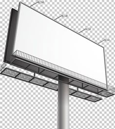 an empty billboard on a pole with lights and street signs attached to the poles, against a transparent background