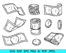 the svg dxf epss png file is shown with money and coins