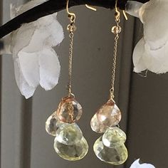 Gold Filled Semi Precious Stone Drop Dangle Earrings. Stones: Lemon Quartz Green Amethyst Champagne Topaz Smokey Quartz Cluster Jewelry, Earrings Stones, Stone Dangle Earrings, Family Jewels, Semi Precious Stone, Drop Dangle Earrings, Lemon Quartz, Green Amethyst, Smokey Quartz