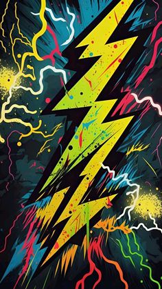 an abstract painting with bright colors and lightning