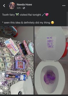 the toilet has been filled with purple stuff