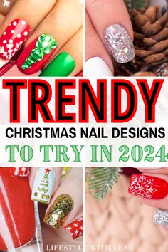 Get inspired by the latest Christmas nails in 2024, featuring festive designs, glittery accents, and winter-themed patterns. From classic red and green hues to modern snowflake details, elevate your holiday look with the perfect manicure. Christmas Nail Tip Designs, Diy Christmas Nail Designs, Holiday Nails Easy, Festive Holiday Nails, Christmas Nails 2023, Nail Magic, Christmas Gel, Holiday Nail