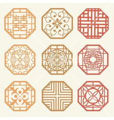 Korean old of Window Frame Symbol sets on VectorStock Chinese Element, Chinese Paper, Geometric Pattern Design, Modern Chinese, Traditional Pattern, Traditional Korean, Chinese Architecture