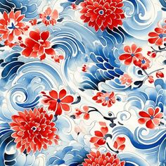 red and blue flowers on white background