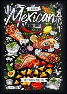 mexican food poster with hand drawn lettering