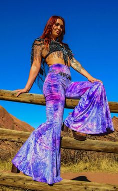 Bell Bottoms, flare pants, tie dye bell bottoms, tie dye flare pants, super bells, Luxury Festive Bottoms For Festivals, Plus Size Rave Clothes, Purple Bell Bottom, Plus Size Rave, Bell Bottoms Outfit, Rave Outfits Festivals, Rave Fits, Rave Edm, Velvet Tie