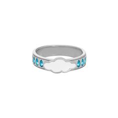 Clouds can symbolize change, higher thought, and a separation of the world above from the world below. Though rain clouds sometimes represent doom and gloom, rain can be cleansing and bring about healing while storm clouds can evoke a flash of inspiration or unavoidable realizations. This unique ring band features a white enamel cloud surrounded by aquamarine stone rain drops. Cloud Jewelry, Cloud Ring, Rain Clouds, Storm Clouds, Celestial Jewelry, Aquamarine Stone, Charm Rings, Unique Ring, Fine Jewelry Collection