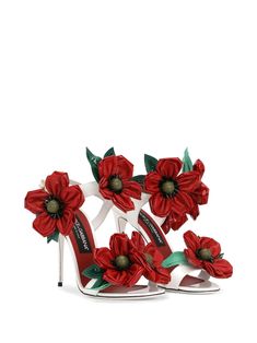 Dolce & Gabbana floral-detail high-heel Sandals - Farfetch Flower Heels, Floral Embellishment, Embellishment Details, Open Toe High Heels, Leather Floral, Slingback Sandals, Dolce E Gabbana, Diy Schmuck, Shoe Obsession