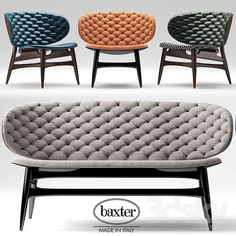 three different types of couches in various colors and sizes, with the text baxter made in italy