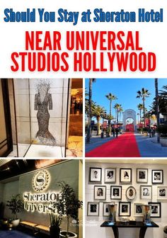 there is a collage of photos with the words near universal studios hollywood