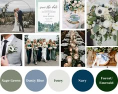 a collage of wedding colors and their names