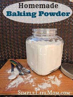 homemade baking powder in a glass jar with spoons