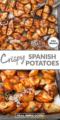 the recipe for crispy spanish potatoes is shown