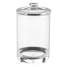 a clear glass jar with a metal lid on a white background for use as a storage container