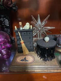 an assortment of halloween decorations on a table