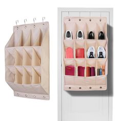 an over the door shoe organizer with multiple compartments