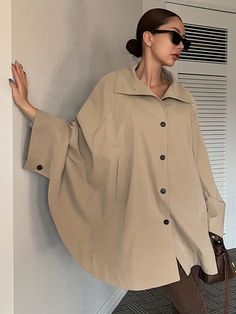 Button Front Lapel Loose Jacket Stylish Batwing Sleeve Coat - Temu South Africa Loose Jacket, Abaya Designs, Hijab Chic, Simple Trendy Outfits, Abayas Fashion, Abaya Fashion, Hijab Outfit, Outfits Winter, Girly Outfits