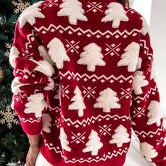 2024 New Winter Christmas Sweaters for Women Santa Tree Print Full Sleeve Mock Neck Knitwear Soft Diy Crochet Ornaments, Santa Tree, Towel Embroidery, Christmas Sweaters For Women, Women Sweater, Women Sleeve, Sweater Sale, Tree Print, Green Sweater