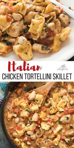 chicken tortellini skillet with spinach and tomato sauce