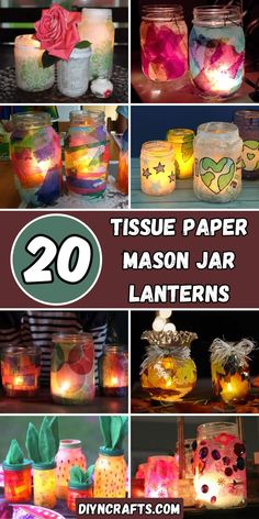 mason jar lanterns with paper flowers in them