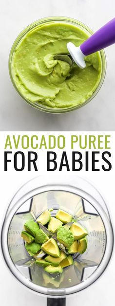 avocado puree for babies in a glass bowl and on top of a scale