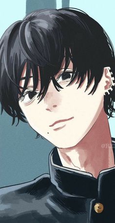 an anime character with black hair and glasses