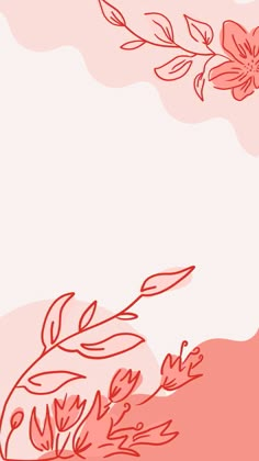 a drawing of flowers and leaves on a pink background with space for text or image