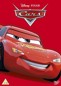 the character cars from disney pixar is shown in front of a red background