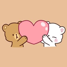 two teddy bears hugging each other with a heart shaped balloon in front of their faces